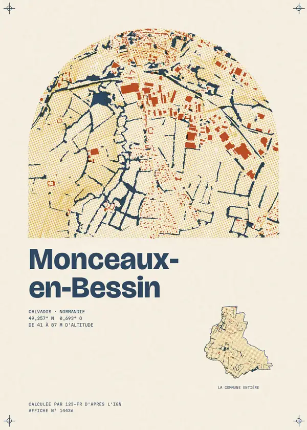 Affiche de Monceaux-en-Bessin, calculée par 123-fr d'après l'IGN