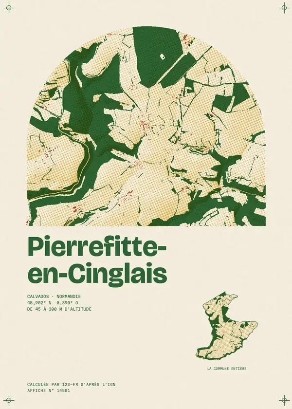 Affiche de Pierrefitte-en-Cinglais, calculée par 123-fr d'après l'IGN
