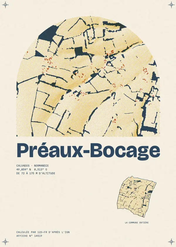 Affiche de Préaux-Bocage, calculée par 123-fr d'après l'IGN