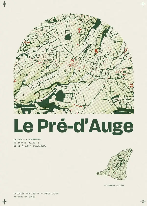 Affiche de Le Pré-d'Auge, calculée par 123-fr d'après l'IGN