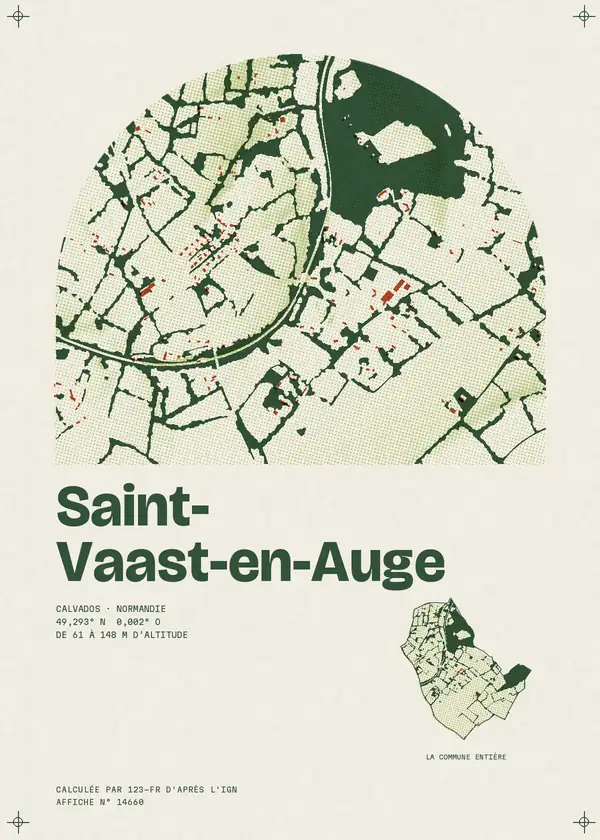 Affiche de Saint-Vaast-en-Auge, calculée par 123-fr d'après l'IGN