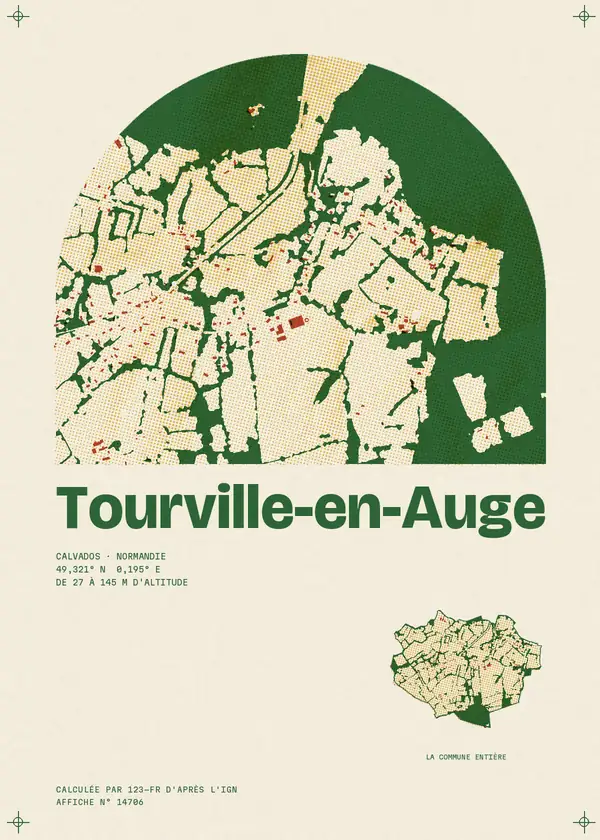 Affiche de Tourville-en-Auge, calculée par 123-fr d'après l'IGN