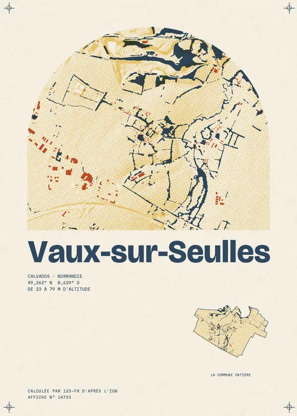 Affiche de Vaux-sur-Seulles, calculée par 123-fr d'après l'IGN