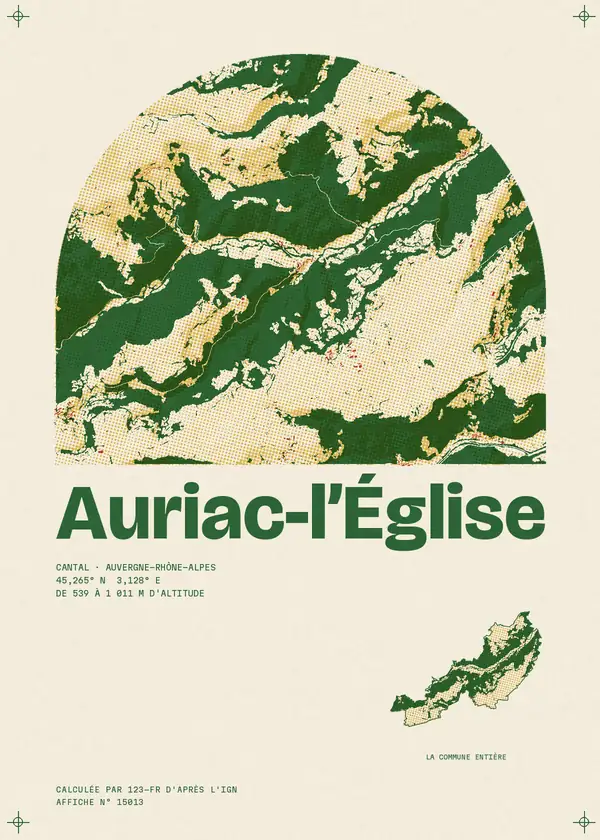 Affiche de Auriac-l'Église, calculée par 123-fr d'après l'IGN
