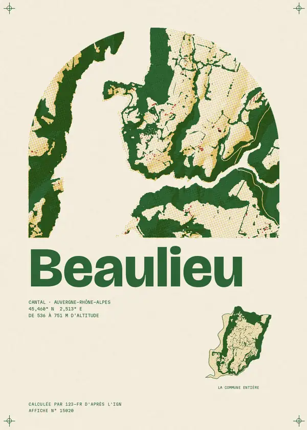 Affiche de Beaulieu, calculée par 123-fr d'après l'IGN