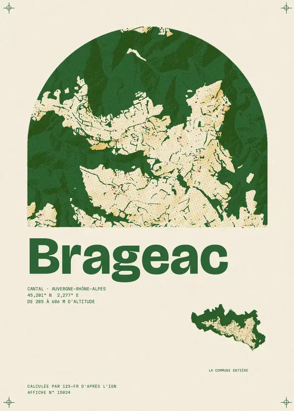 Affiche de Brageac, calculée par 123-fr d'après l'IGN