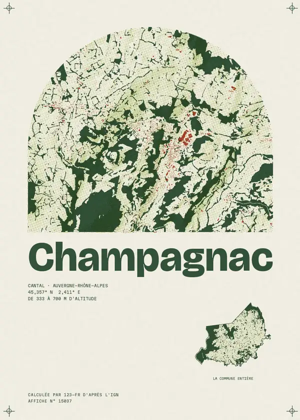 Affiche de Champagnac, calculée par 123-fr d'après l'IGN