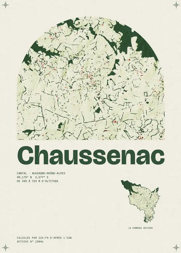 Affiche de Chaussenac, calculée par 123-fr d'après l'IGN