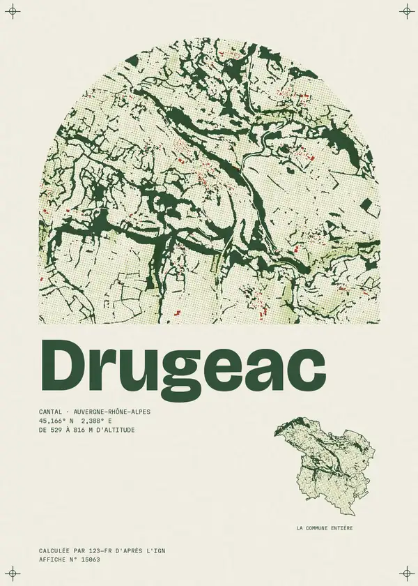Affiche de Drugeac, calculée par 123-fr d'après l'IGN