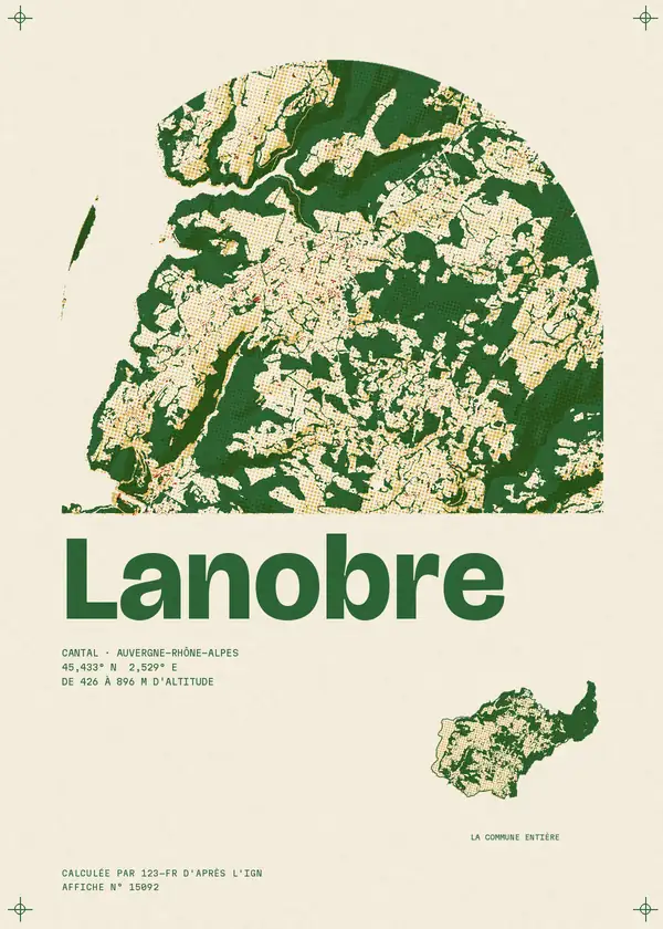 Affiche de Lanobre, calculée par 123-fr d'après l'IGN
