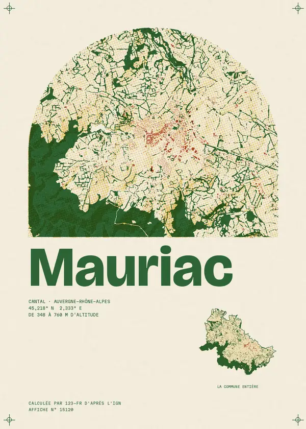Affiche de Mauriac, calculée par 123-fr d'après l'IGN