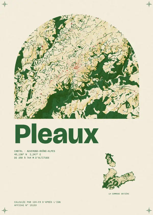 Affiche de Pleaux, calculée par 123-fr d'après l'IGN