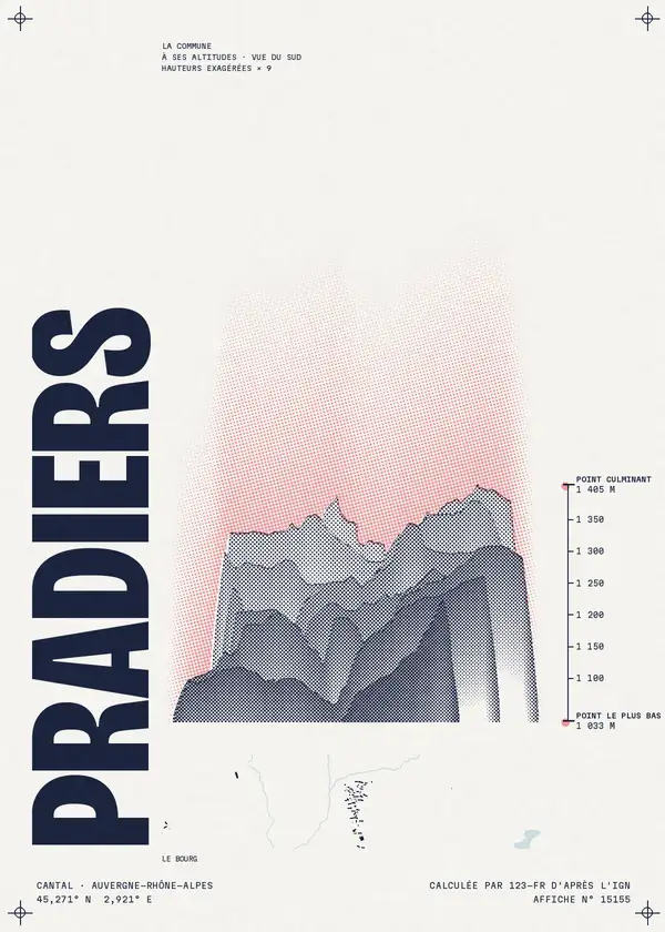 Affiche de Pradiers, calculée par 123-fr d'après l'IGN