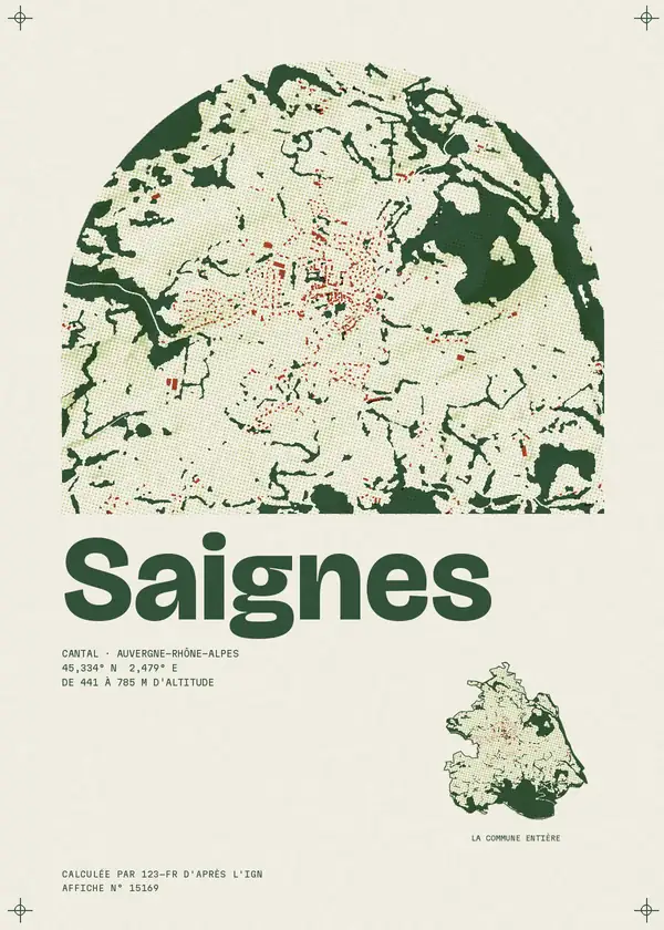 Affiche de Saignes, calculée par 123-fr d'après l'IGN