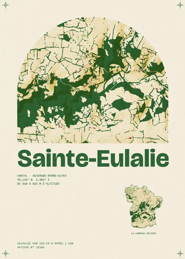 Affiche de Sainte-Eulalie, calculée par 123-fr d'après l'IGN