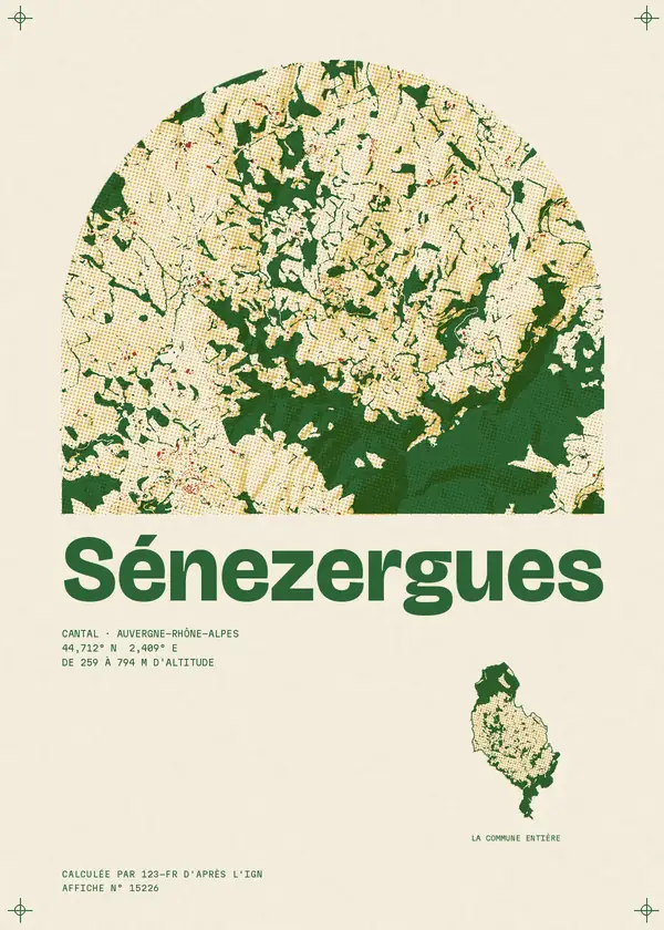 Affiche de Sénezergues, calculée par 123-fr d'après l'IGN