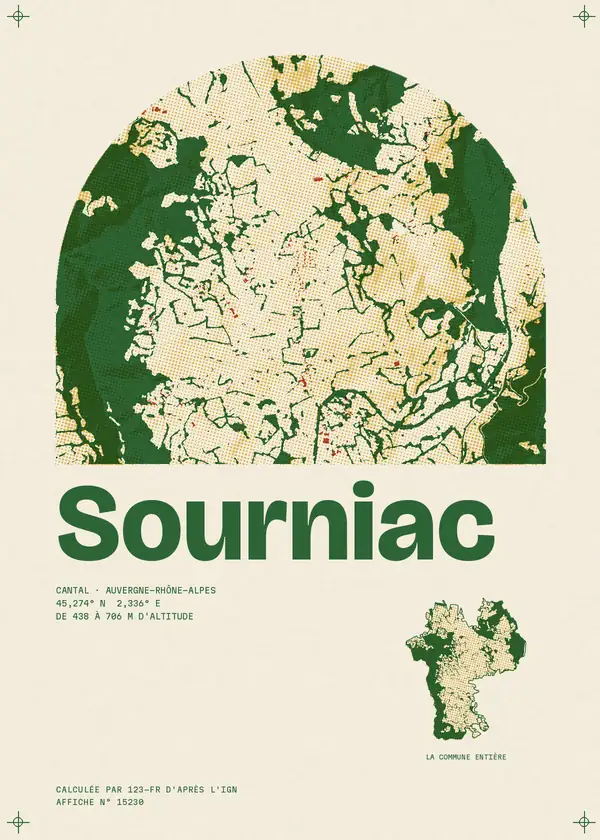 Affiche de Sourniac, calculée par 123-fr d'après l'IGN