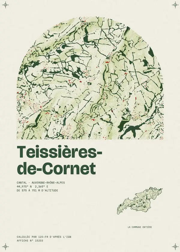 Affiche de Teissières-de-Cornet, calculée par 123-fr d'après l'IGN