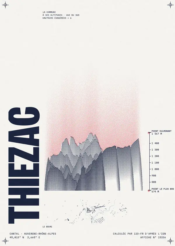 Affiche de Thiézac, calculée par 123-fr d'après l'IGN