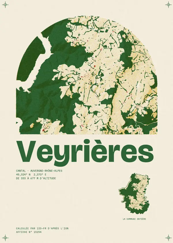 Affiche de Veyrières, calculée par 123-fr d'après l'IGN