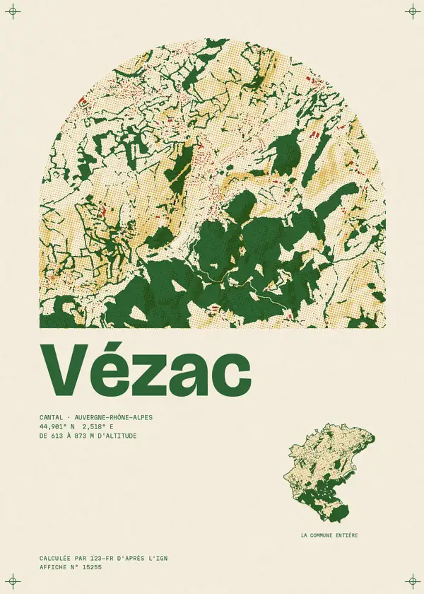 Affiche de Vézac, calculée par 123-fr d'après l'IGN