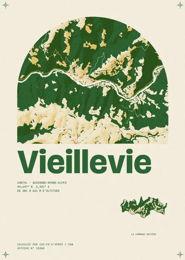 Affiche de Vieillevie, calculée par 123-fr d'après l'IGN