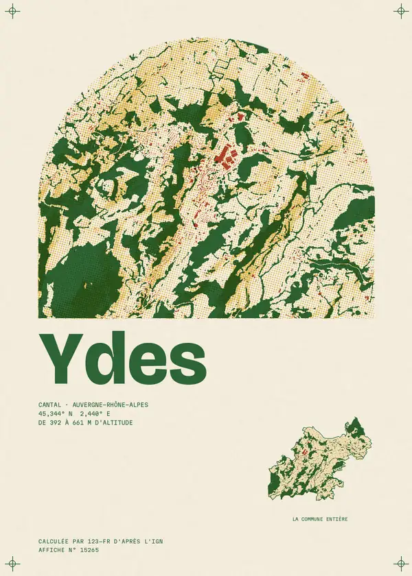 Affiche de Ydes, calculée par 123-fr d'après l'IGN
