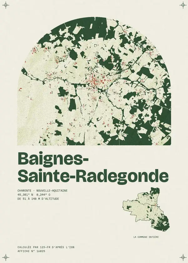 Affiche de Baignes-Sainte-Radegonde, calculée par 123-fr d'après l'IGN