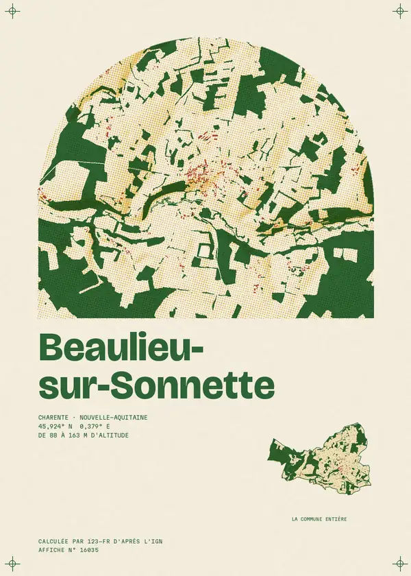 Affiche de Beaulieu-sur-Sonnette, calculée par 123-fr d'après l'IGN