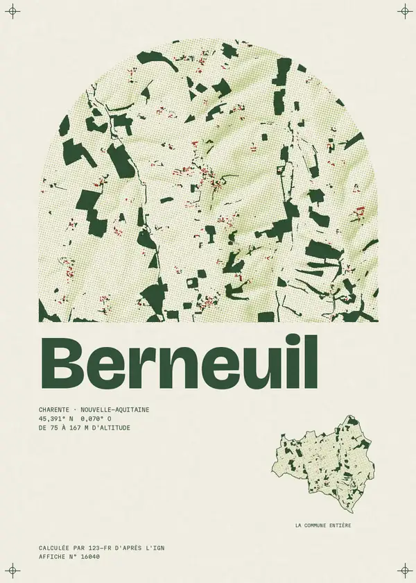 Affiche de Berneuil, calculée par 123-fr d'après l'IGN