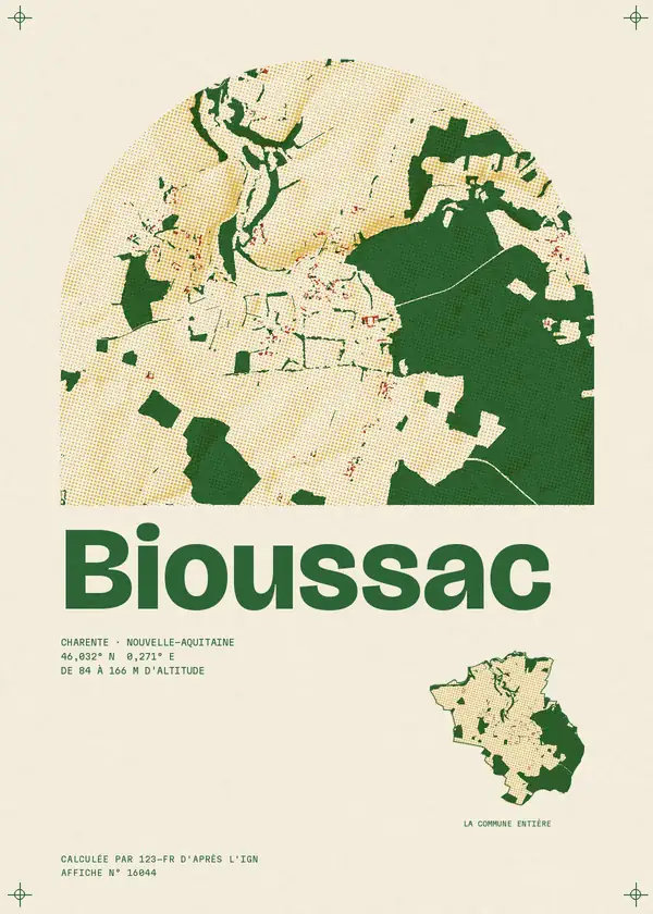 Affiche de Bioussac, calculée par 123-fr d'après l'IGN