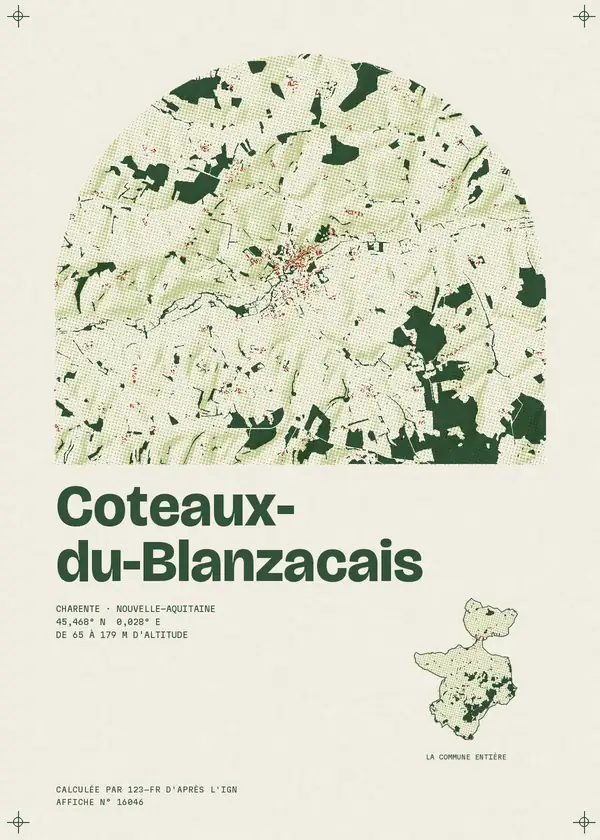 Affiche de Coteaux-du-Blanzacais, calculée par 123-fr d'après l'IGN