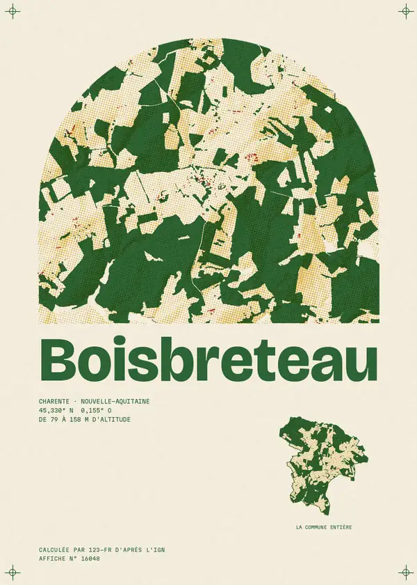 Affiche de Boisbreteau, calculée par 123-fr d'après l'IGN