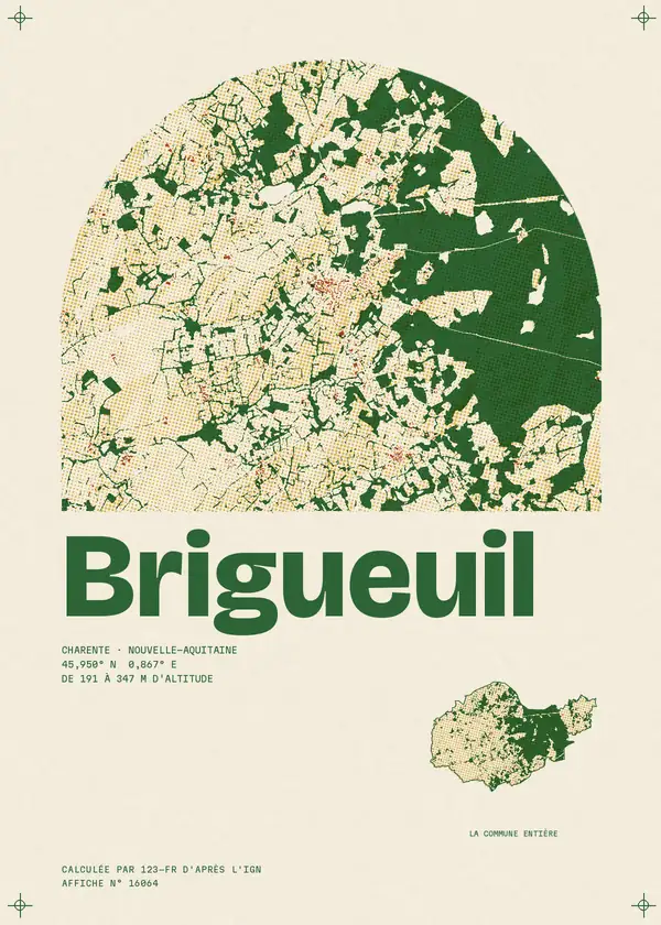 Affiche de Brigueuil, calculée par 123-fr d'après l'IGN