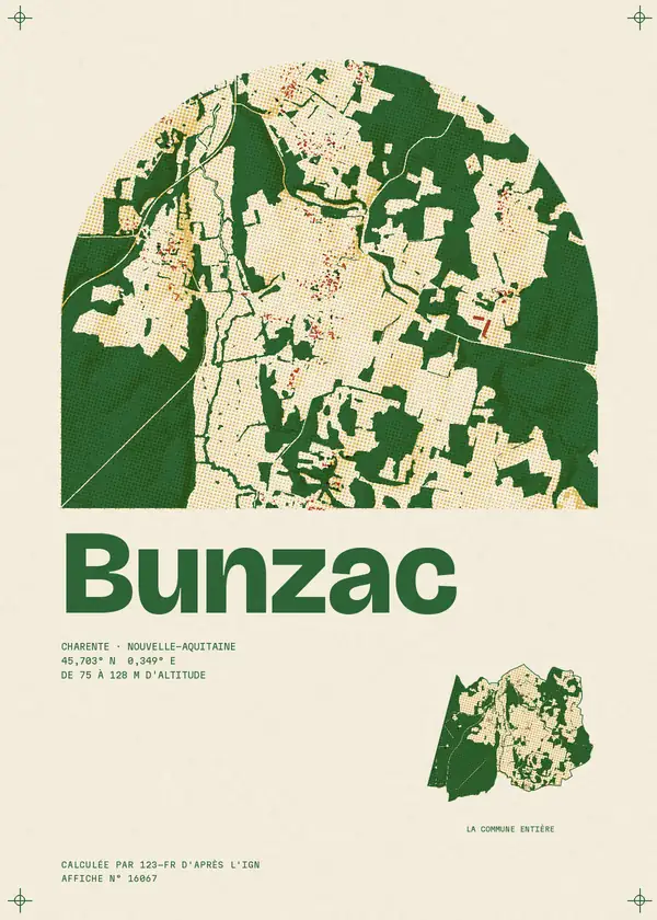 Affiche de Bunzac, calculée par 123-fr d'après l'IGN