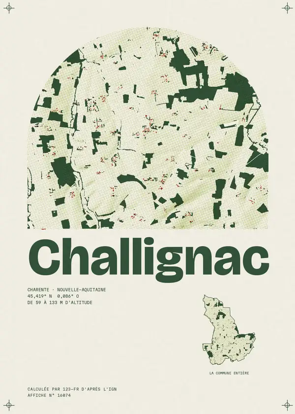 Affiche de Challignac, calculée par 123-fr d'après l'IGN