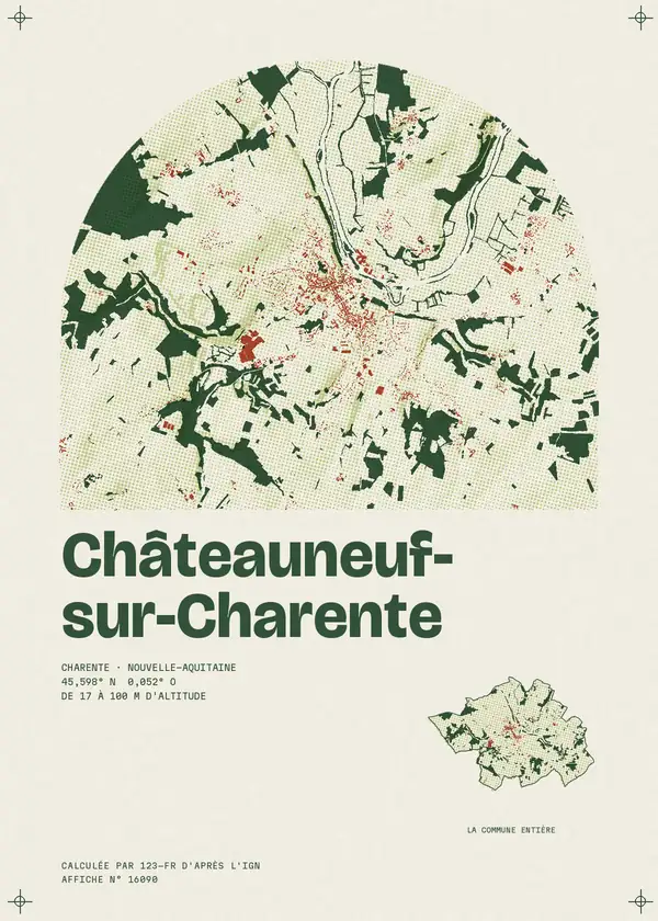 Affiche de Châteauneuf-sur-Charente, calculée par 123-fr d'après l'IGN