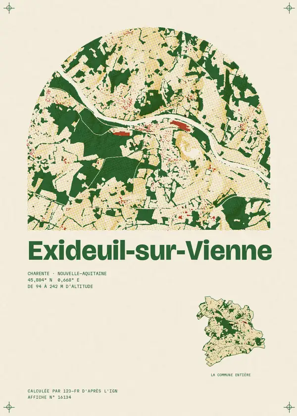 Affiche de Exideuil-sur-Vienne, calculée par 123-fr d'après l'IGN