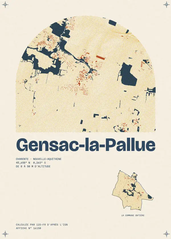 Affiche de Gensac-la-Pallue, calculée par 123-fr d'après l'IGN