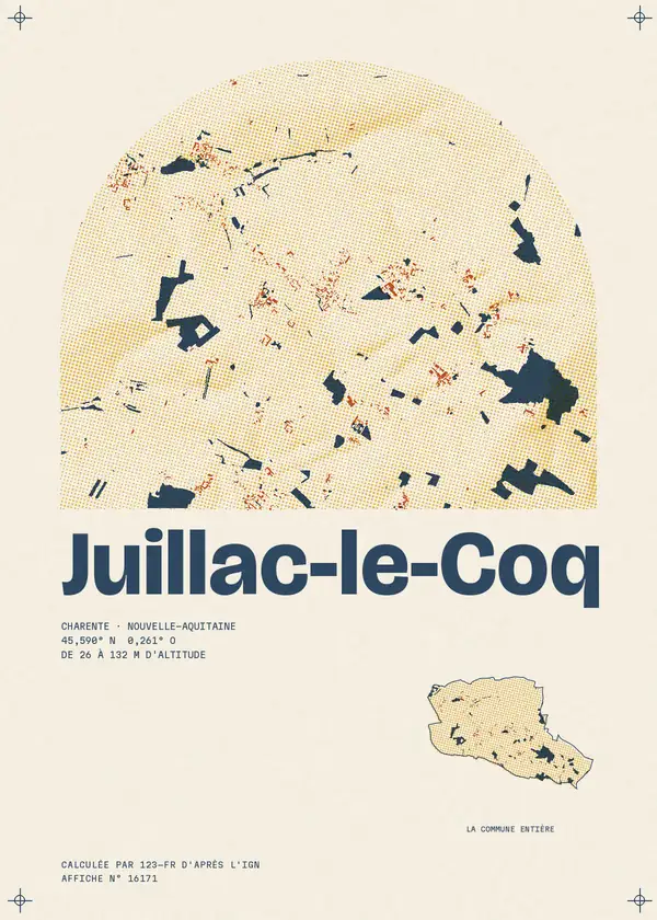 Affiche de Juillac-le-Coq, calculée par 123-fr d'après l'IGN