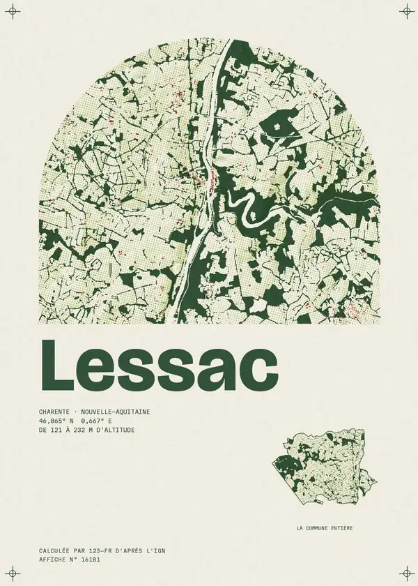 Affiche de Lessac, calculée par 123-fr d'après l'IGN