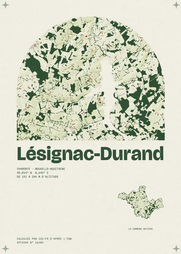 Affiche de Lésignac-Durand, calculée par 123-fr d'après l'IGN