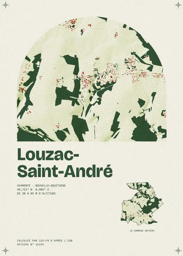Affiche de Louzac-Saint-André, calculée par 123-fr d'après l'IGN