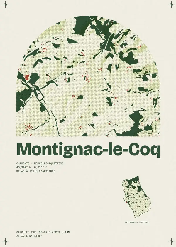 Affiche de Montignac-le-Coq, calculée par 123-fr d'après l'IGN