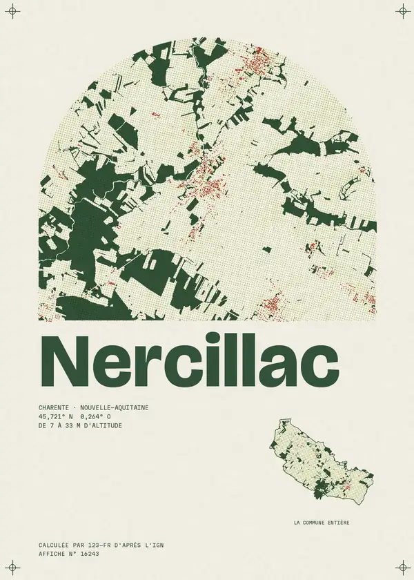 Affiche de Nercillac, calculée par 123-fr d'après l'IGN