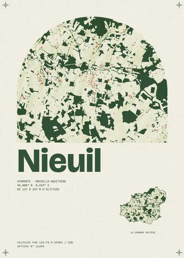 Affiche de Nieuil, calculée par 123-fr d'après l'IGN