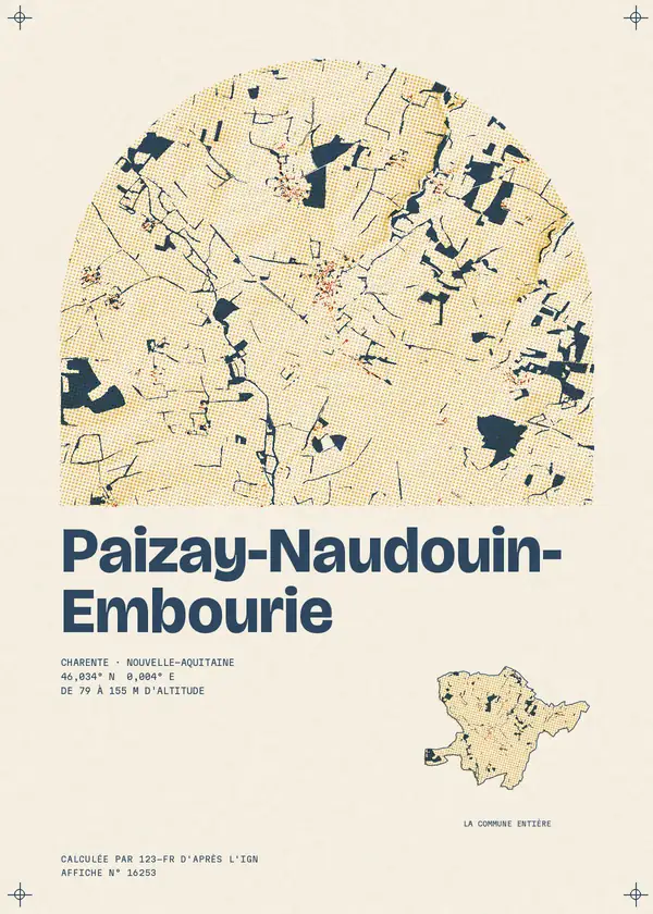 Affiche de Paizay-Naudouin-Embourie, calculée par 123-fr d'après l'IGN