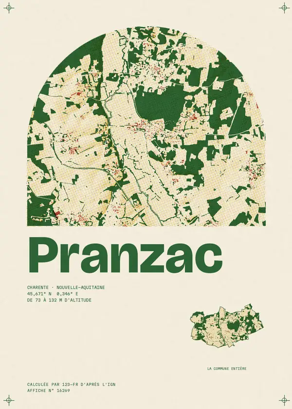 Affiche de Pranzac, calculée par 123-fr d'après l'IGN