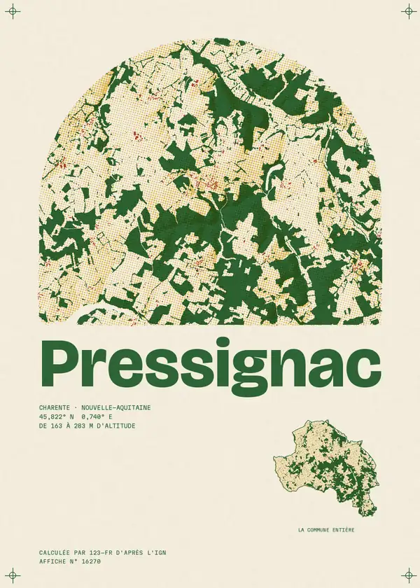 Affiche de Pressignac, calculée par 123-fr d'après l'IGN
