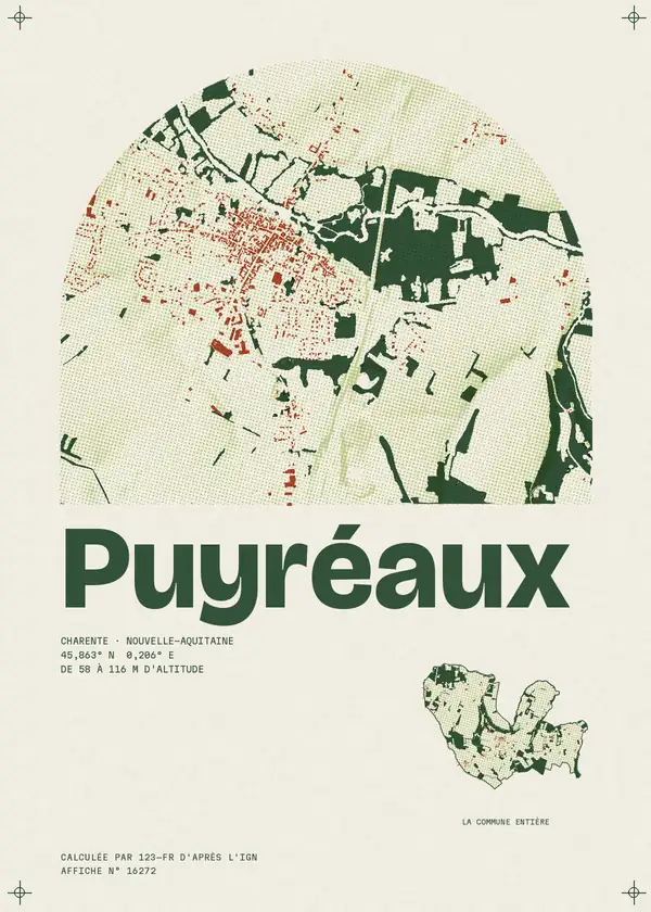 Affiche de Puyréaux, calculée par 123-fr d'après l'IGN